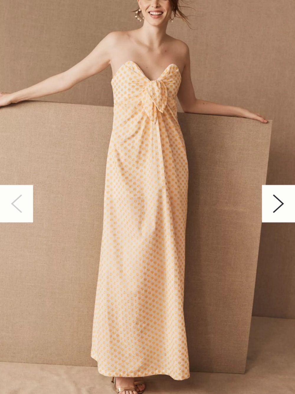 Significant Other Strapless Yellow Floral Maxi Dress with Front Tie Detail